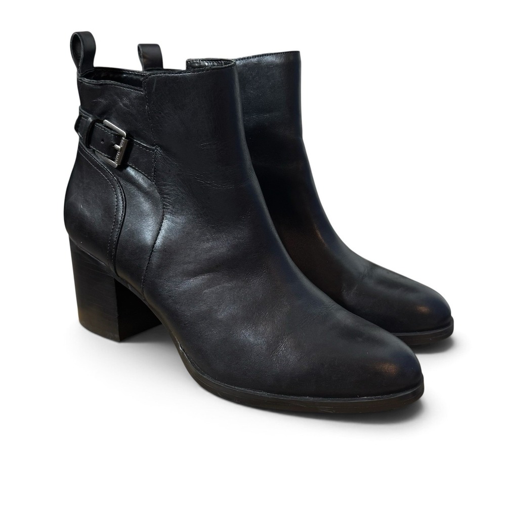 Lauren Ralph Lauren Black Leather Boots Buckle Block Heel Womens 9.5B Booties
